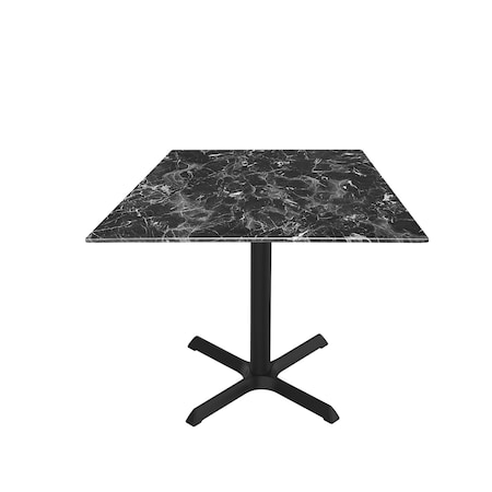 Holland Bar Stool Co 30 Tall OD211 Black Table Base w30x30 Foot and 36x36 Square Black Marble Top, IndoorOutdoor OD211-3030BWODS36SQBM